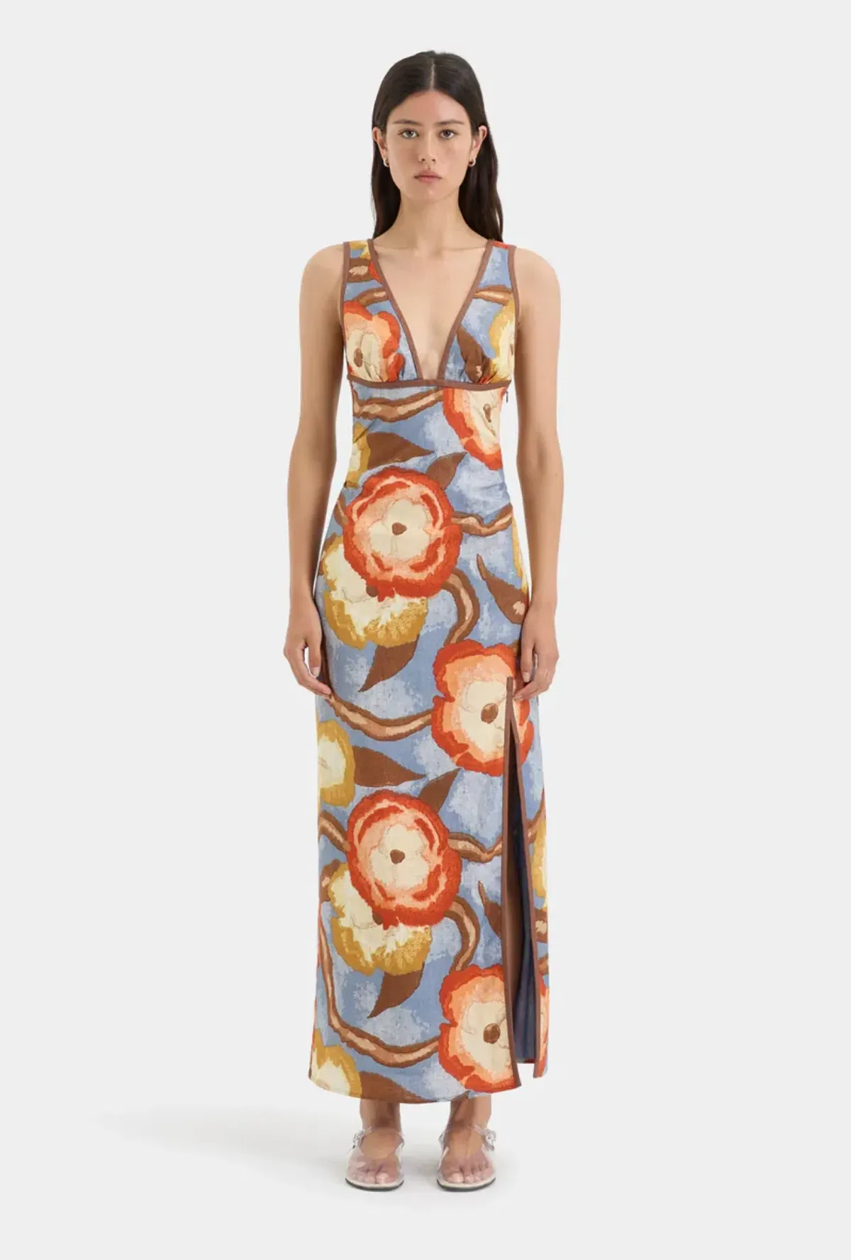 Sir The Label Avery V Neck Midi Dress in Multi Floral Size 4 / AU 14 for rent on The Volte - main image