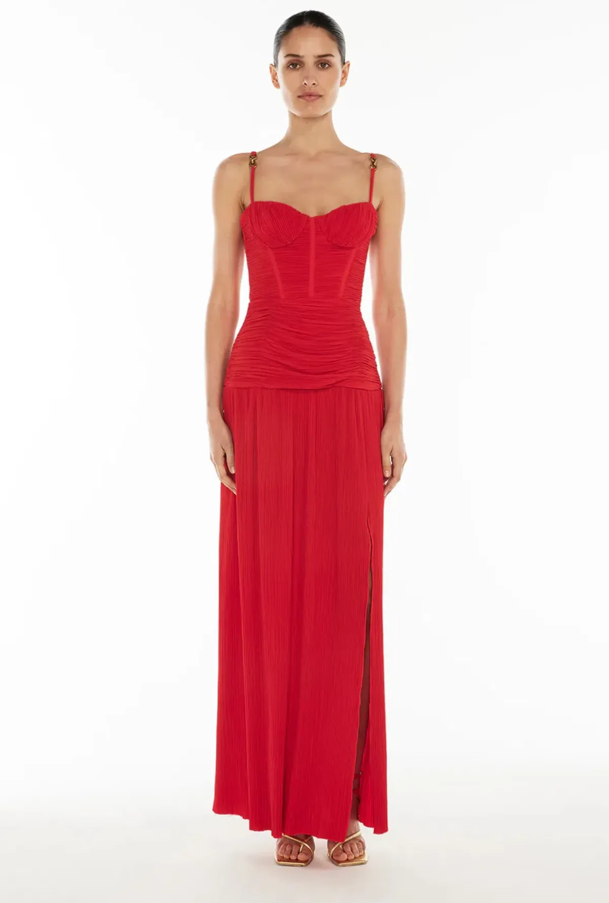 MANNING CARTELL DOUBLE TIME PLEAT MAXI DRESS RED AU 6 Size XS for rent on The Volte - main image