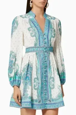 Zimmermann Bells Paisley Short Dress in Blue Paisley Size 2 / AU 12 for rent on The Volte - image 1