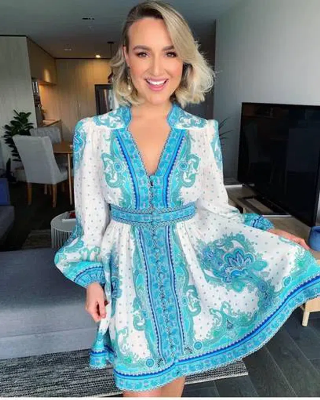 Zimmermann Bells Paisley Short Dress in Blue Paisley Size 2 / AU 12 for rent on The Volte - main image