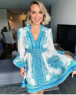 Zimmermann Bells Paisley Short Dress in Blue Paisley Size 2 / AU 12 for rent on The Volte - image 2