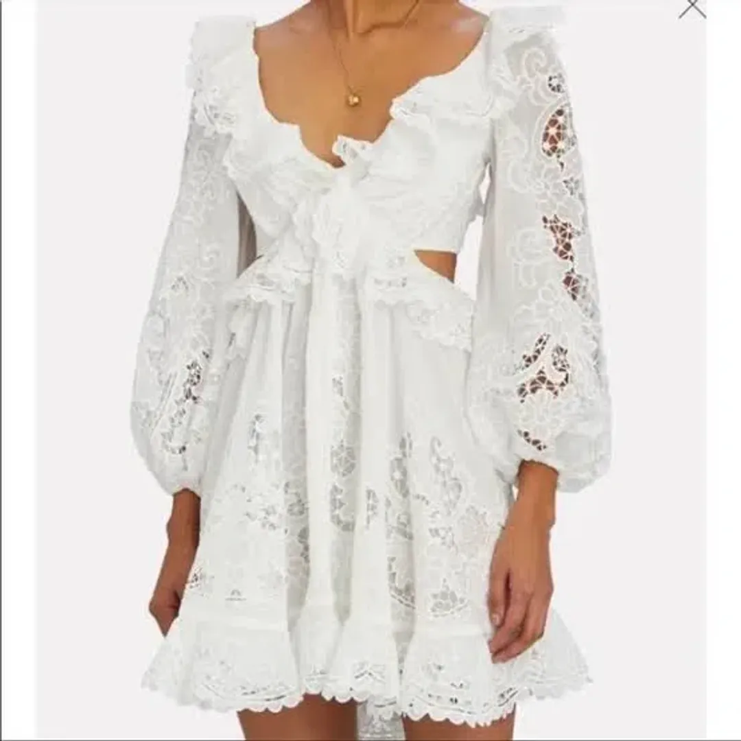 ZIMMERMANN Brighton Cutout Mini Dress New White Size 2/AU 12 for rent on The Volte - main image