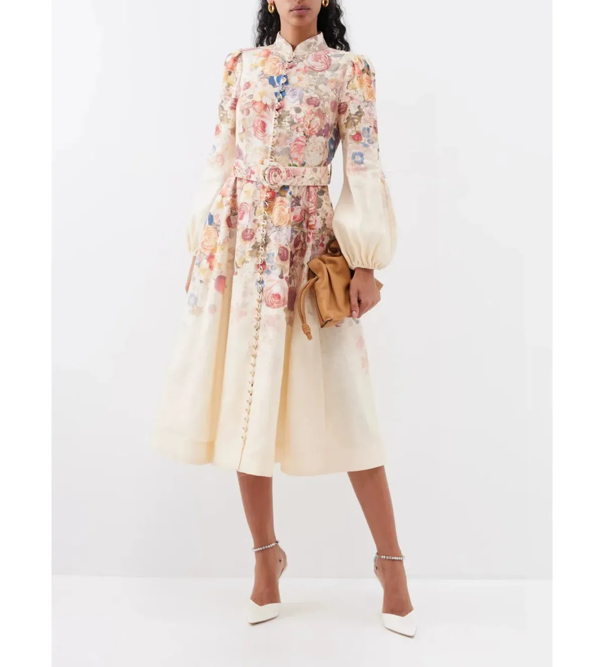 Zimmermann Luminosity Buttoned Midi Dress Floral Size 2 / Au 12 for rent on The Volte - main image