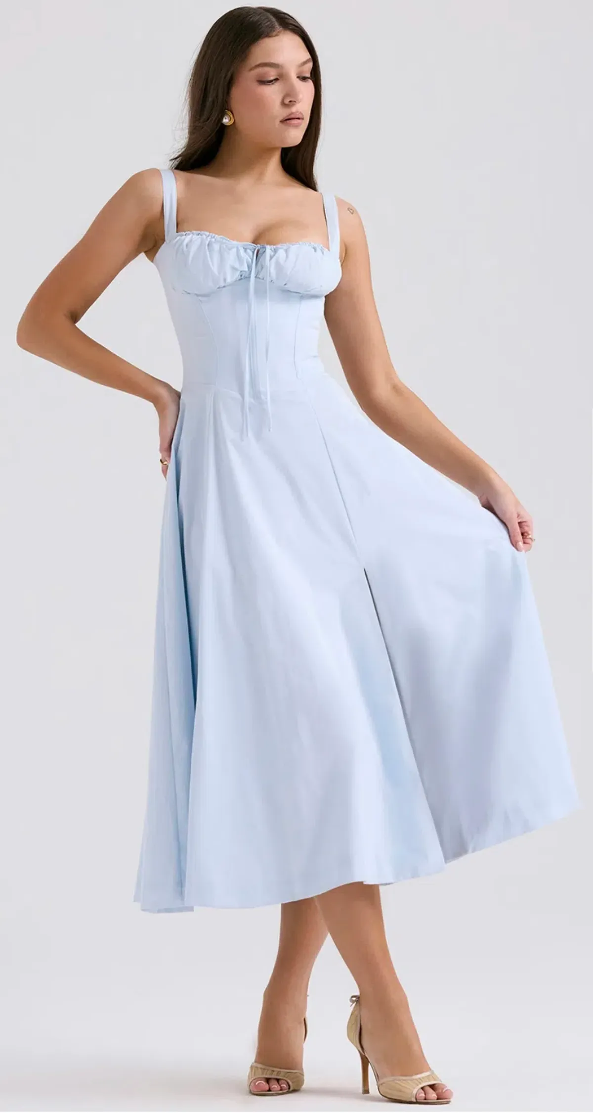 House of CB Carmen Soft Blue Bustier Midi Sundress Size L for rent on The Volte - main image