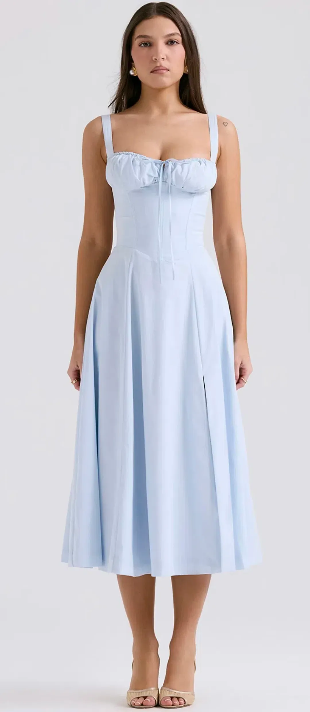 House of CB Carmen Soft Blue Bustier Midi Sundress Size L for rent on The Volte - main image