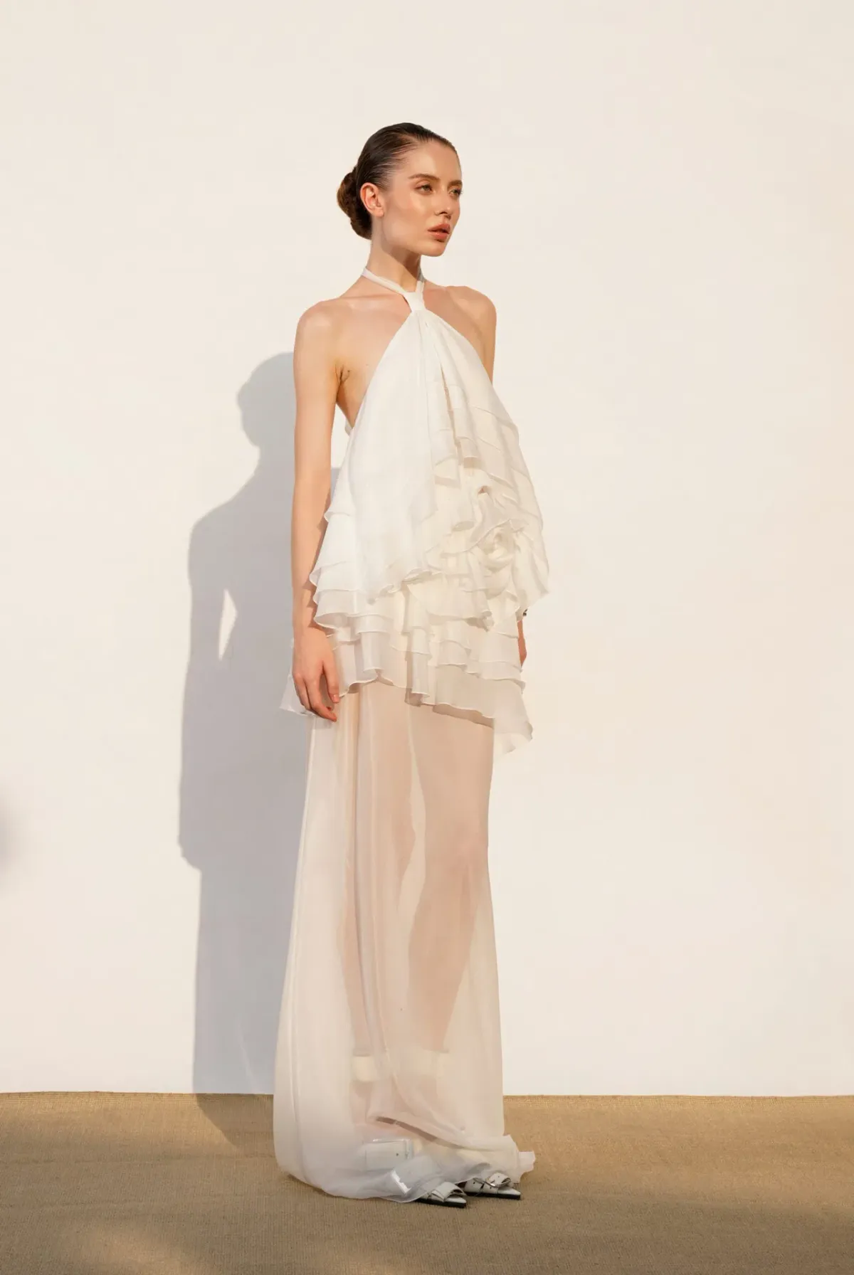 Datt Sunrose Ruffle Gown White Size 8 for rent on The Volte - main image