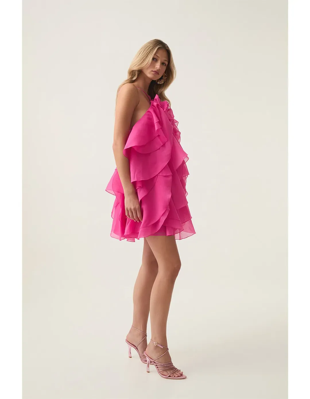 Aje Pandorea Layered Mini Dress Fuchsia Size 6 for rent on The Volte - main image