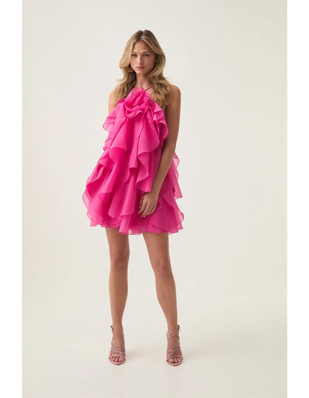 Aje Pandorea Layered Mini Dress Fuchsia Size 6 for rent on The Volte - main image