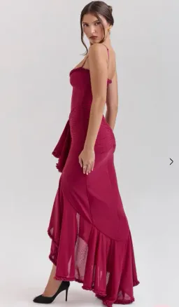 House of CB Gabbi Ruffled Front Gown Wine Size 10 for rent on The Volte - image 4