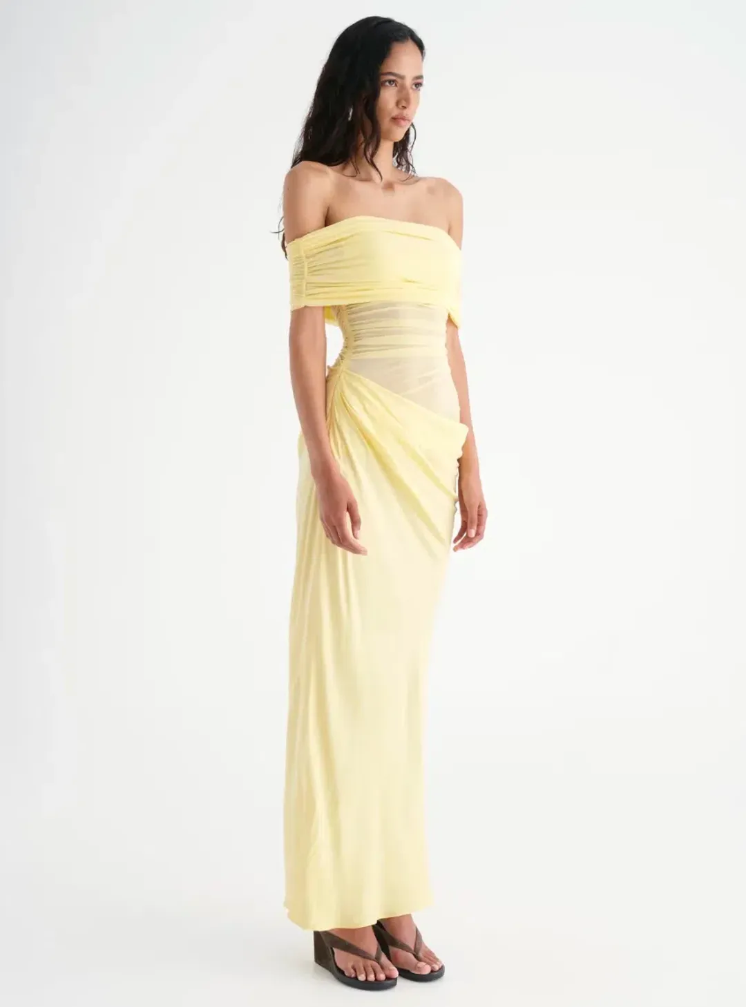 Benni Nico Off Shoulder Midi Dress Yellow Size 12 for rent on The Volte - main image