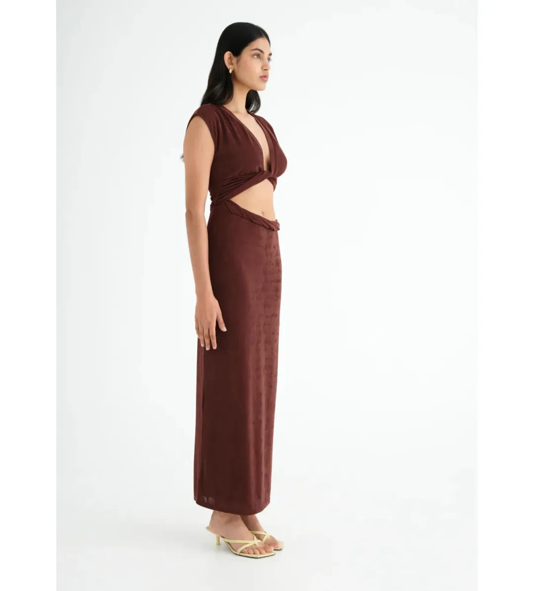 Benni Henri Twist Maxi Dress in Chocolate Size 8  for rent on The Volte - main image