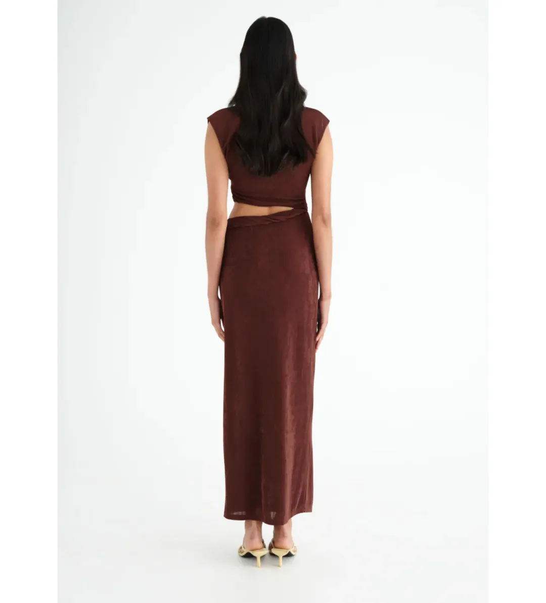Benni Henri Twist Maxi Dress in Chocolate Size 8  for rent on The Volte - main image