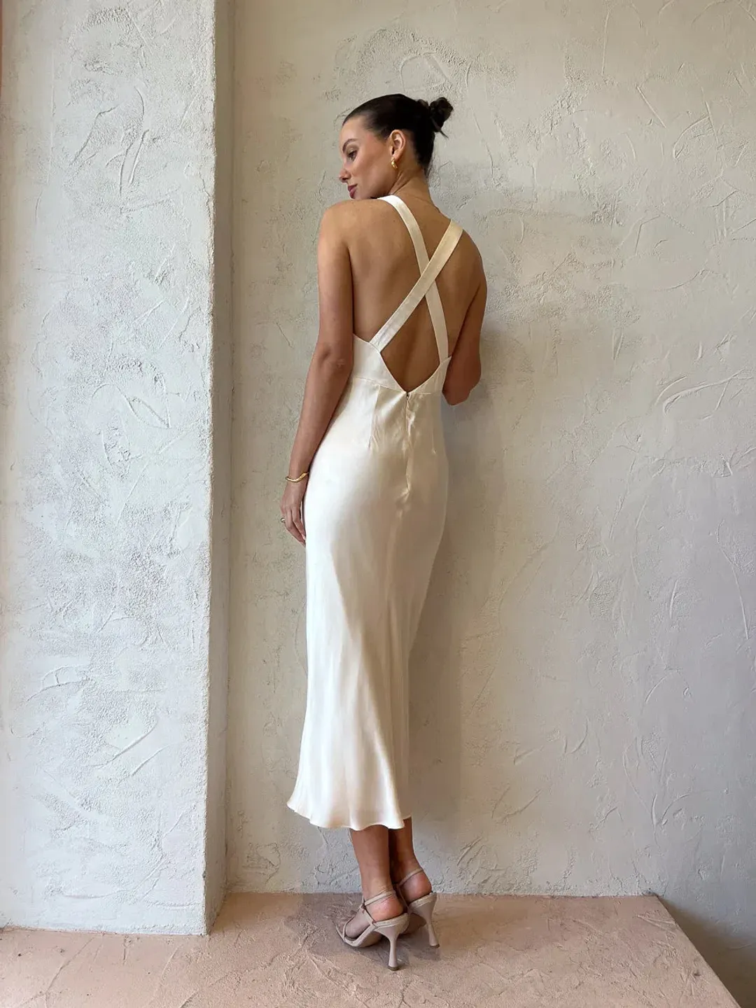 Shona Joy Camille Lace Cross Back Midi Dress in Cream/Black Size 10 for rent on The Volte - main image
