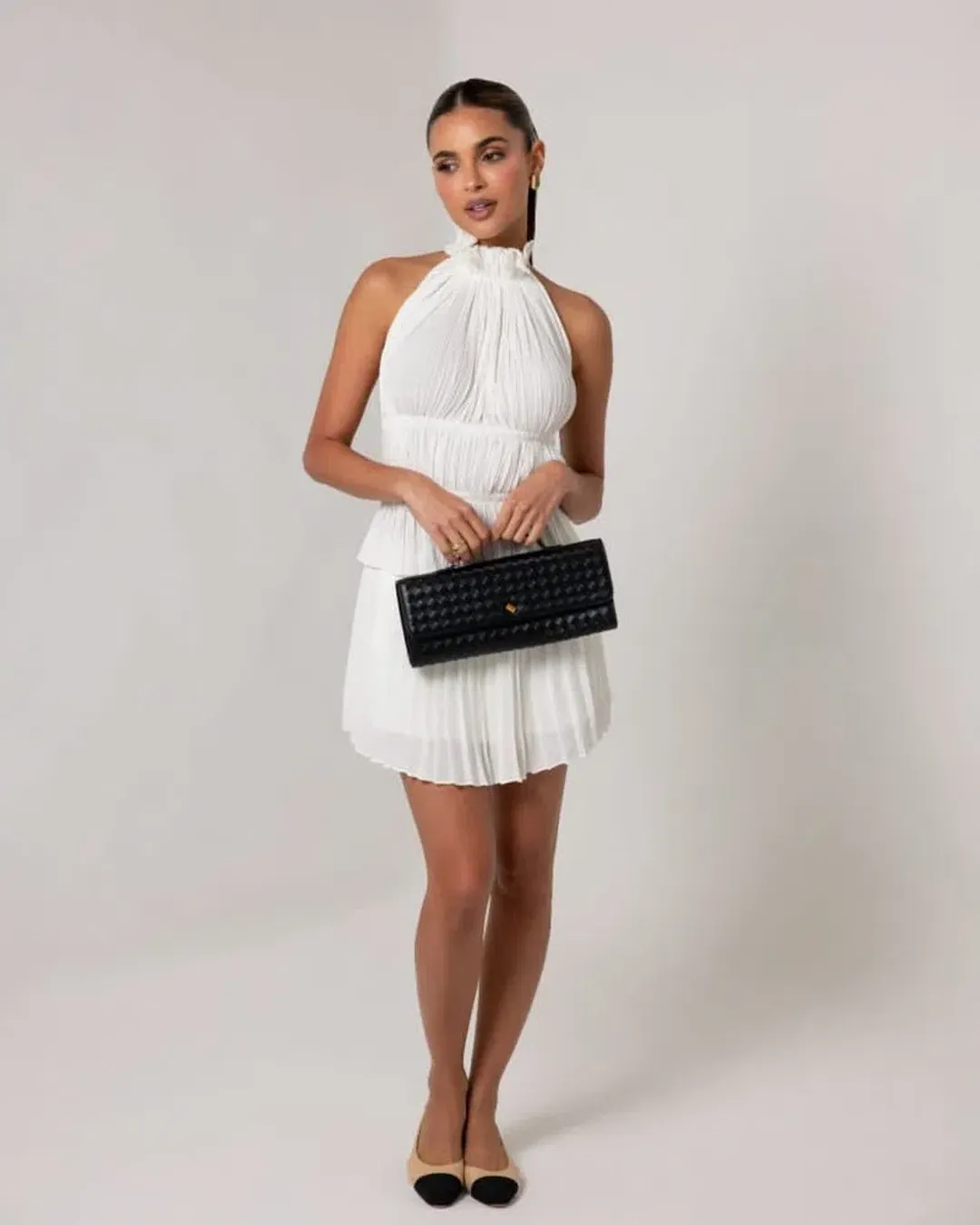 Heiress Beverly Hills Pleated Top and Mini Skirt Set Cream Size 10 for rent on The Volte - main image
