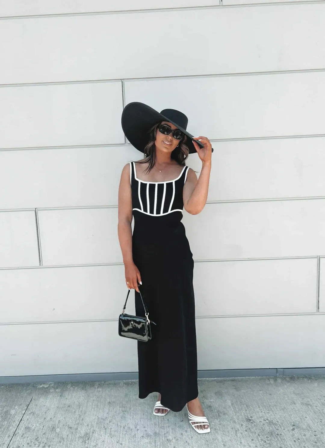 By Johnny Basia Boned Bustier Midi Dress Black Ivory Size 10 for rent on The Volte - main image