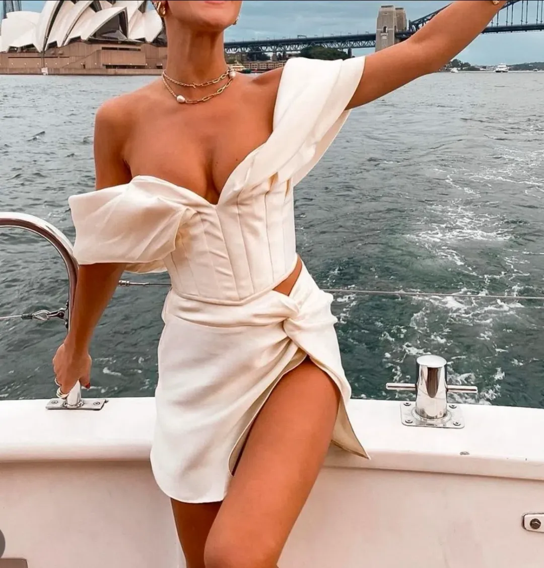 Khirzad Femme Nina Corset and Tulum Mini Skirt Set Ivory Size S / AU 8 for rent on The Volte - main image