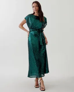 Tussah Selia Boat Neck Midi Dress Emerald Green Sequin Size 10 for rent on The Volte - image 1
