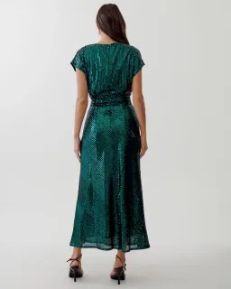 Tussah Selia Boat Neck Midi Dress Emerald Green Sequin Size 10 for rent on The Volte - image 3