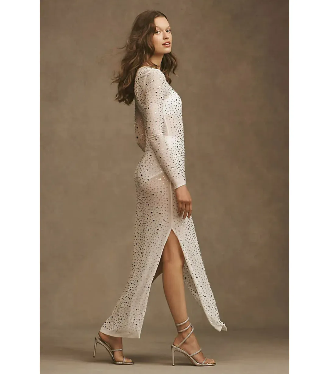 Lamarque Maret Rhinestone Mesh Dress Bisque Size XS / AU 6 for rent on The Volte - main image