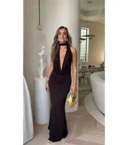 Sneaky Link Saint Plunge Maxi Dress Cocoa Size AU 8 for rent on The Volte - image 1