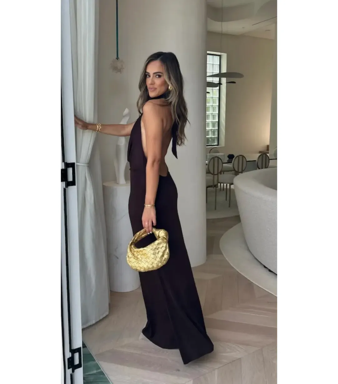 Sneaky Link Saint Plunge Maxi Dress Cocoa Size AU 8 for rent on The Volte - main image