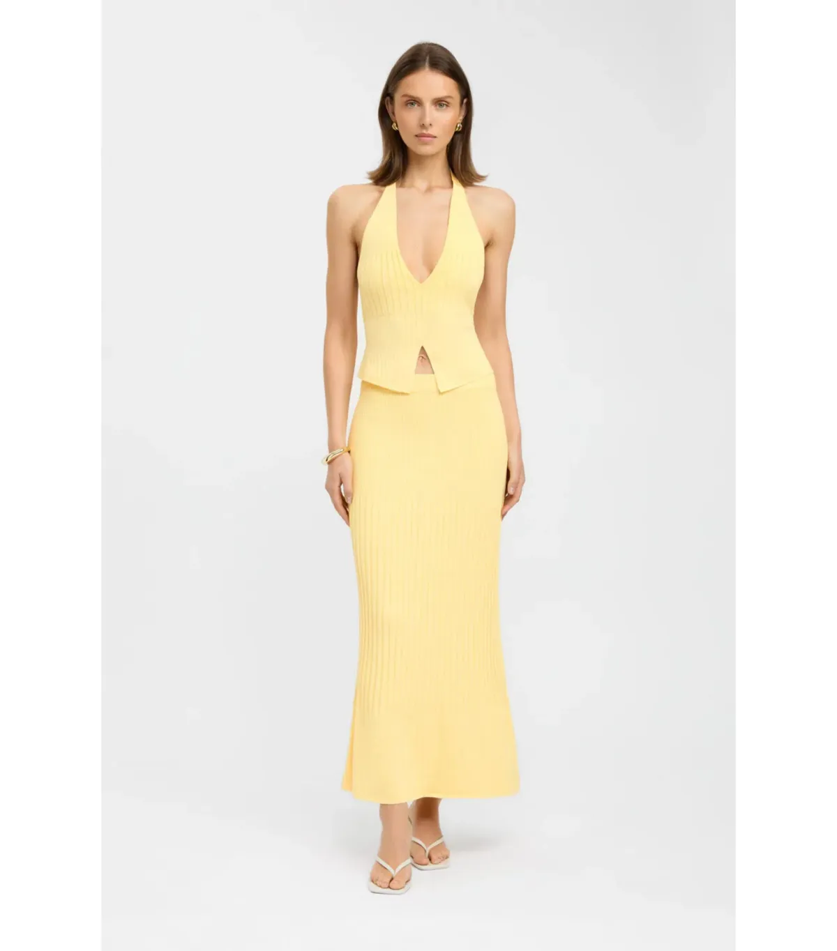 Kookai Serah Vee Top and Skirt Set in Lemon Size AU 10 for rent on The Volte - main image