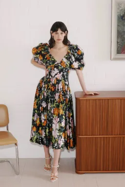 Aje Gabrielle Plunge Midi Dress Midnight Floral Size AU 10  for rent on The Volte - image 1