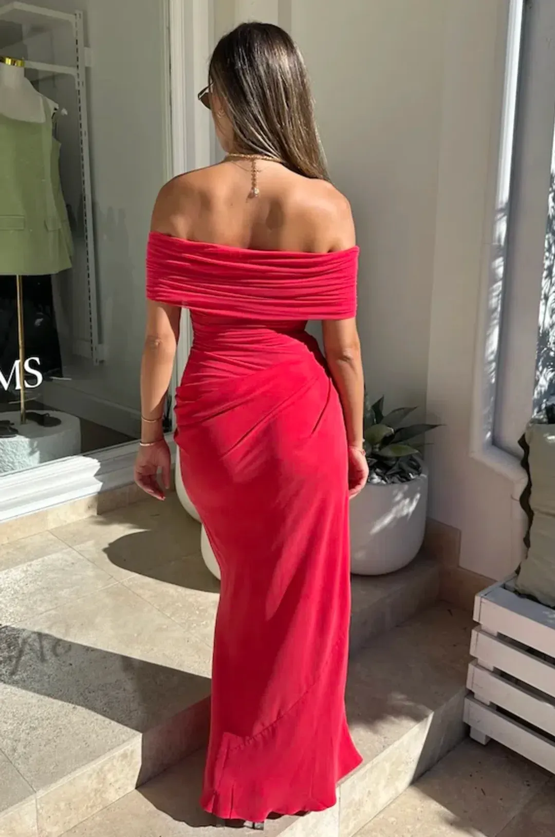 Benni Nico Off Shoulder Maxi Dress Watermelon Size 6 for rent on The Volte - main image