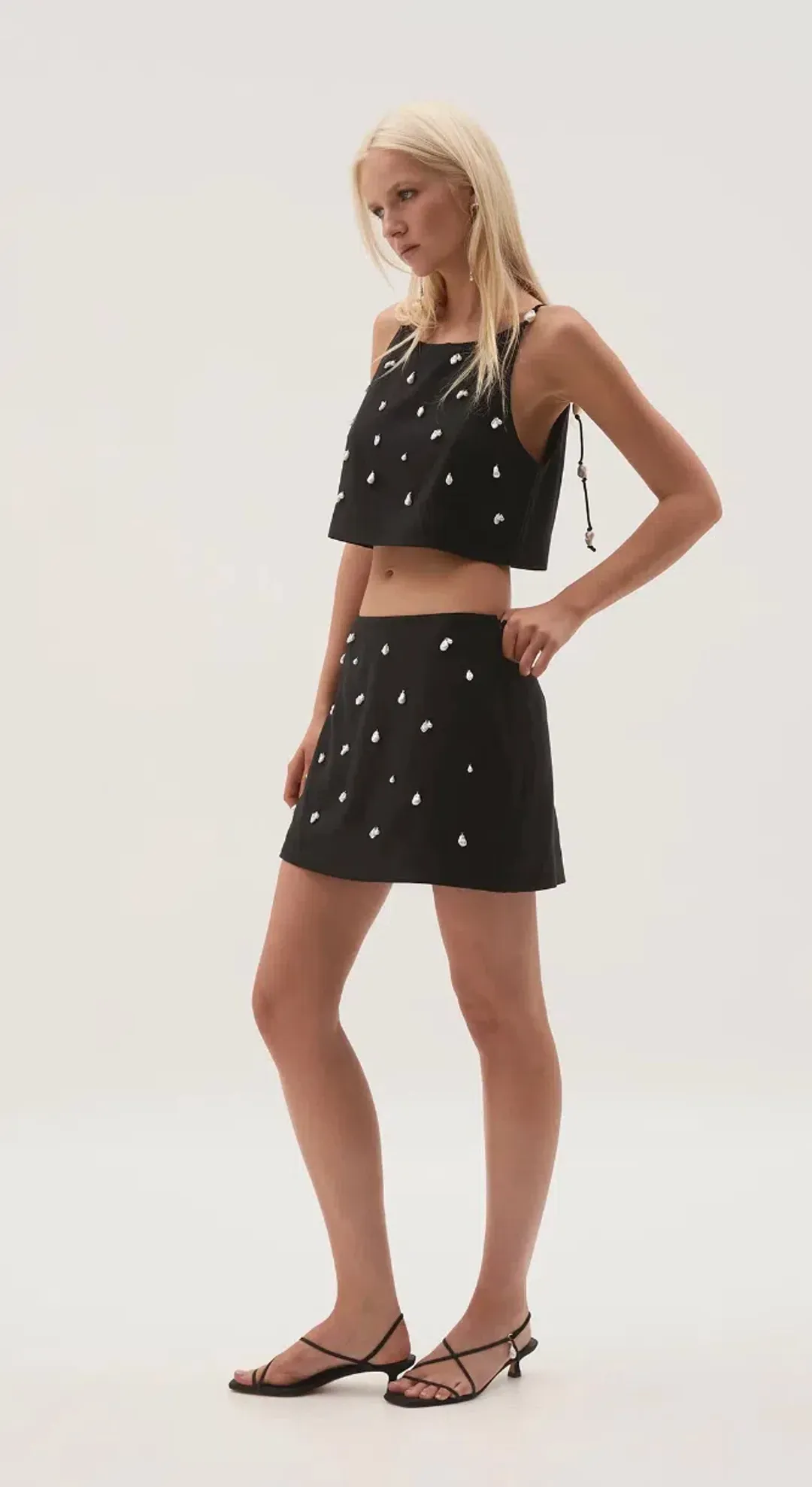 Aje  Akoya Crop and Mini Skirt Set Black Size 14 for rent on The Volte - main image