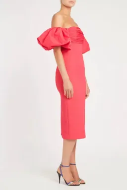 REBECCA VALLANCE CAITLIN OFF THE SHOULDER MIDI DRESS CORAL PINK SIZE 8 for rent on The Volte - image 2