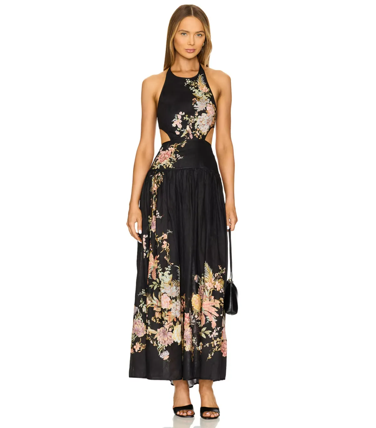 Zimmermann Tallow Halter Midi Dress in Black Multi Floral Size 1 / AU 10 for rent on The Volte - main image