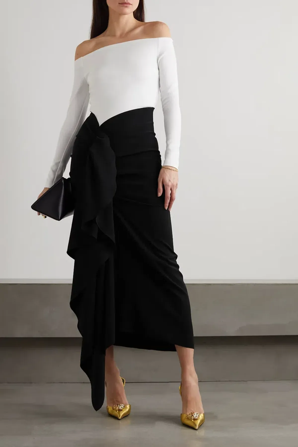 Solace London Lotus Midi Dress Black/Cream Size XS / AU 6 for rent on The Volte - main image