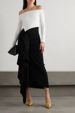 Solace London Lotus Midi Dress Black/Cream Size XS / AU 6 for rent on The Volte - image 1