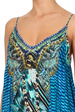 Camilla Flared Mini Dress With Sheer Overlay in Marine Queen Size 6 for rent on The Volte - image 4