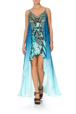 Camilla Flared Mini Dress With Sheer Overlay in Marine Queen Size 6 for rent on The Volte - image 2
