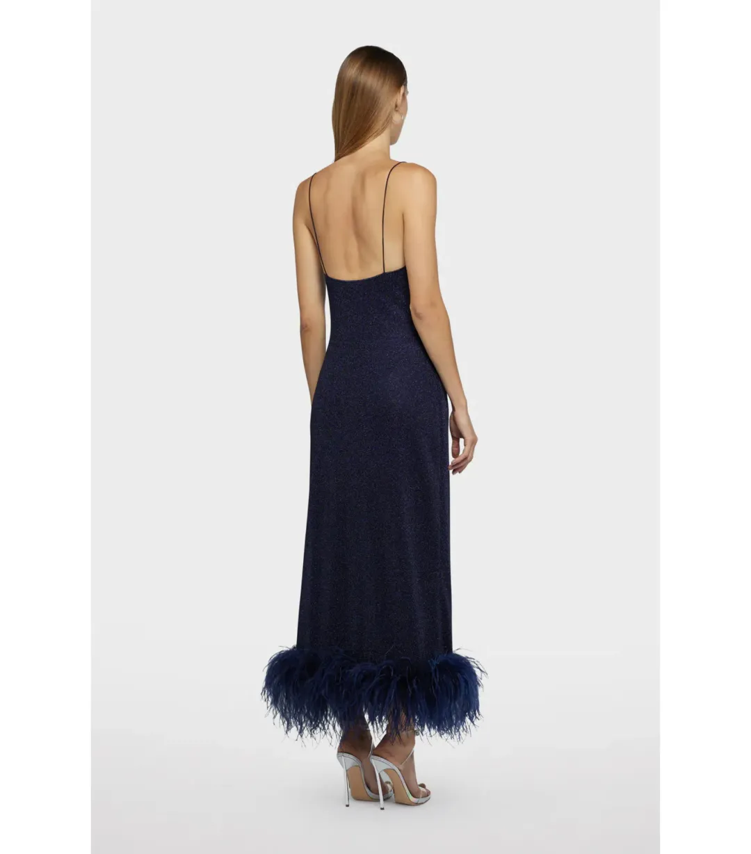 Oseree SS25 Lumière Plumage Slip Dress in Night Blue Size AU 6 for rent on The Volte - main image