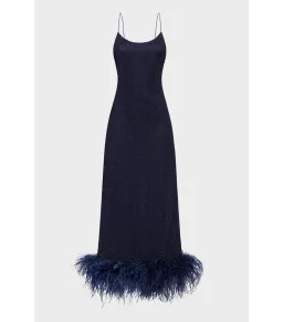 Oseree SS25 Lumière Plumage Slip Dress in Night Blue Size AU 6 for rent on The Volte - image 5