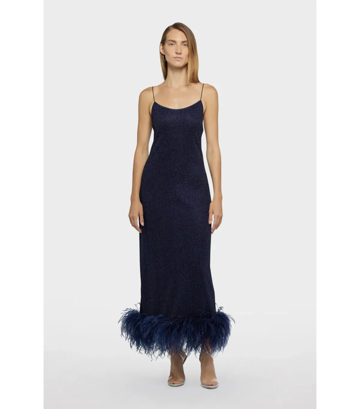 Oseree SS25 Lumière Plumage Slip Dress in Night Blue Size AU 6 for rent on The Volte - main image