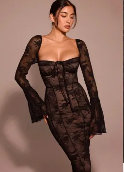 House Of CB Delilah Long Sleeve Lace Maxi Dress Black Size 6 for rent on The Volte - image 2