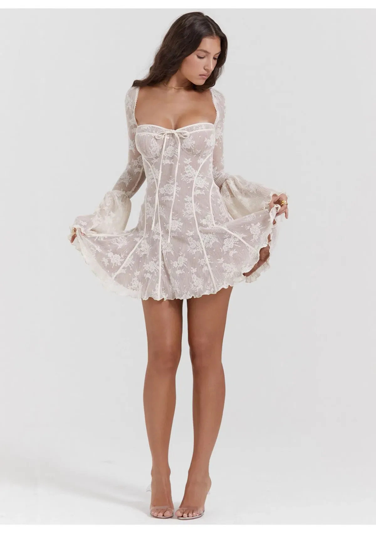 House of CB Analissa Lace Corset Mini Dress Vintage Cream Size 6 for rent on The Volte - main image