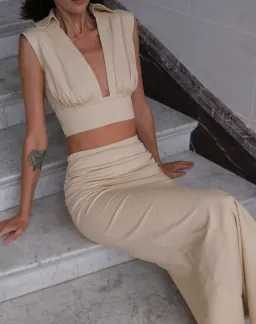 Arcina Ori Carmen Top & Skirt Set Stone Beige Size 6 for rent on The Volte - image 5