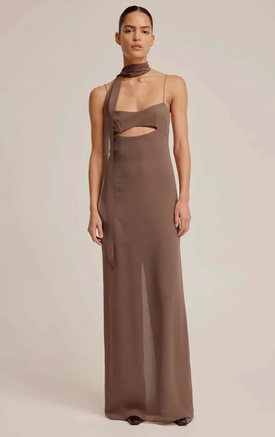 Venroy Silk Scarf Dress Brown Size 6 for rent on The Volte - main image