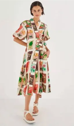 Oroton Stamp Wrap Midi Dress Multi Size 16 for rent on The Volte - image 4