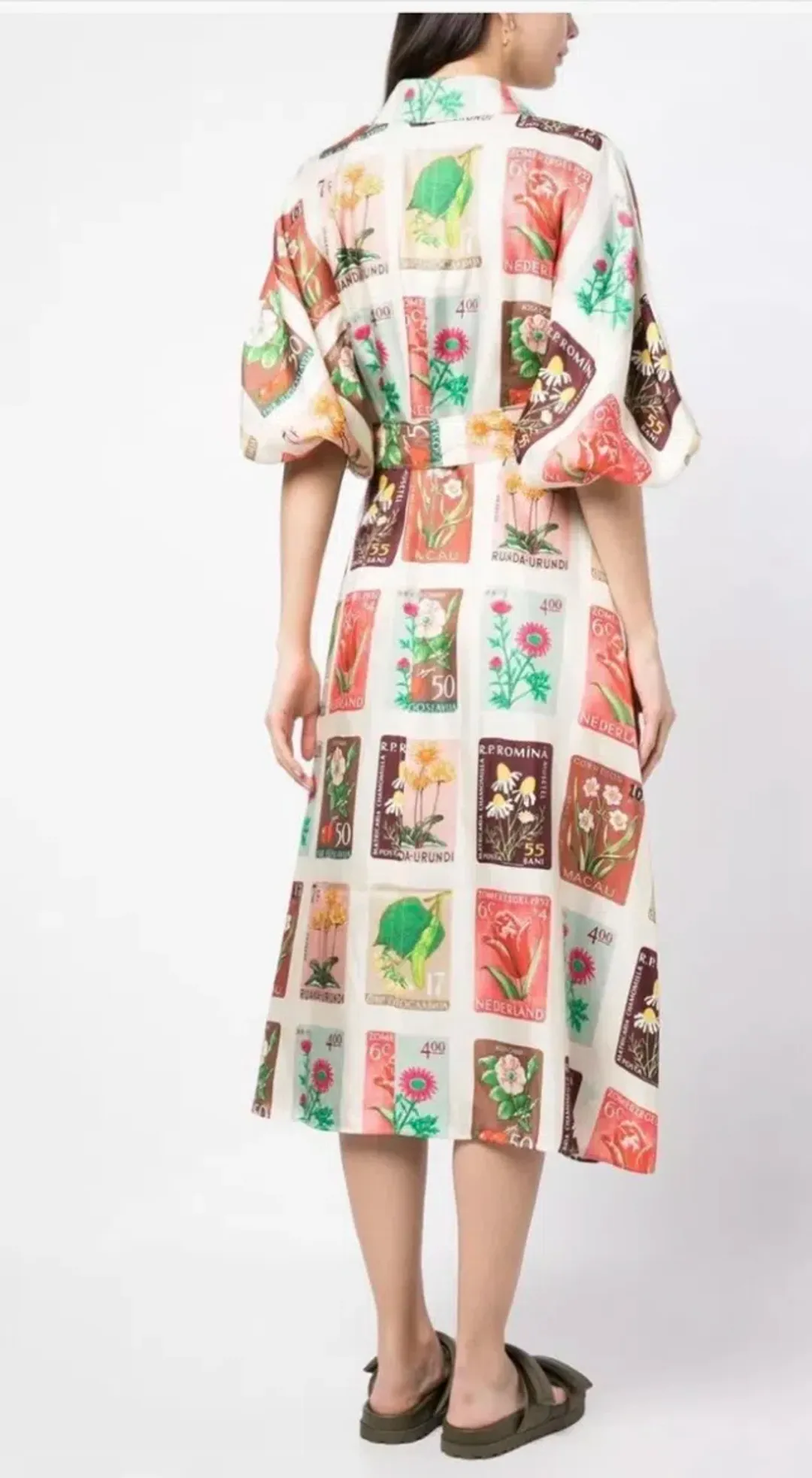 Oroton Stamp Wrap Midi Dress Multi Size 16 for rent on The Volte - main image