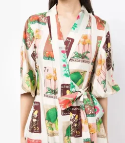 Oroton Stamp Wrap Midi Dress Multi Size 16 for rent on The Volte - image 8