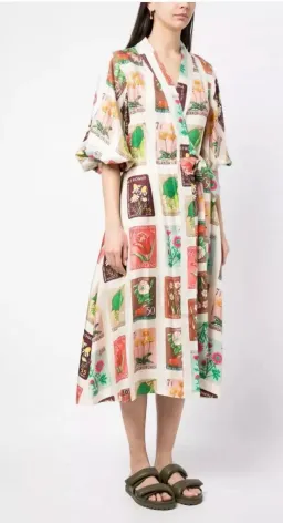 Oroton Stamp Wrap Midi Dress Multi Size 16 for rent on The Volte - image 6