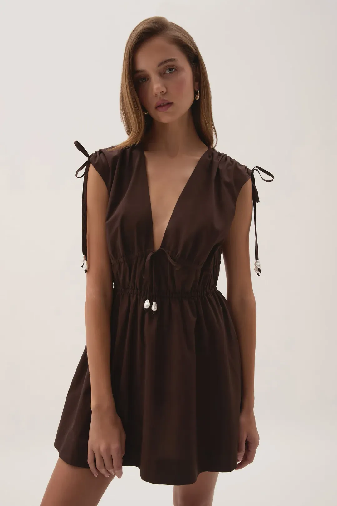 Aje Studio Marley Mini Dress Chocolate Size 8 for rent on The Volte - main image
