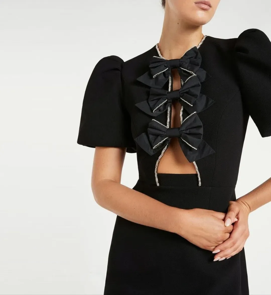 Rebecca Vallance Katie Bow Mini Dress Black Size 10 for rent on The Volte - main image