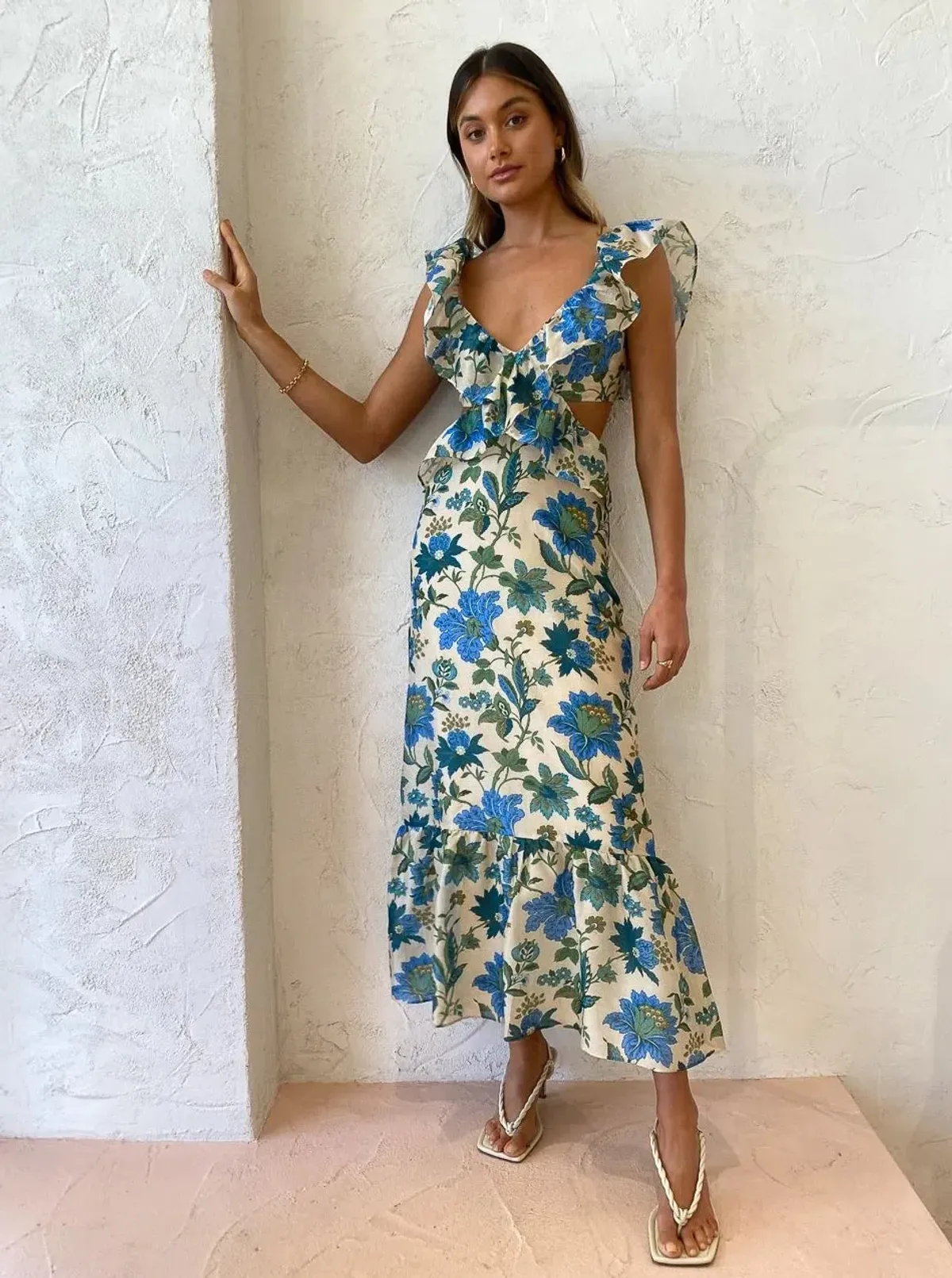 Sir the Label Celia Frill Maxi Dress Marguerite Print Size 8  for rent on The Volte - main image