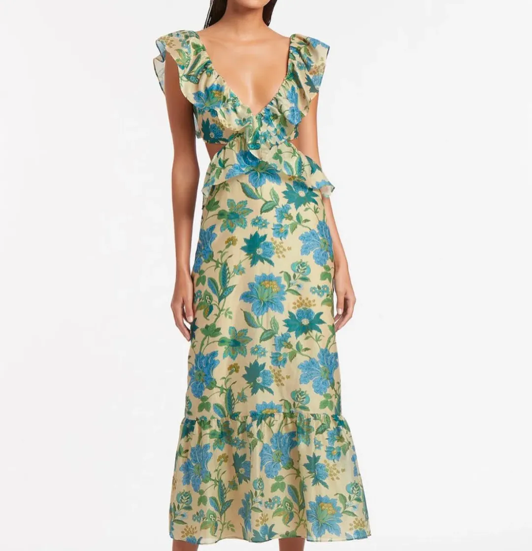 Sir the Label Celia Frill Maxi Dress Marguerite Print Size 8  for rent on The Volte - main image